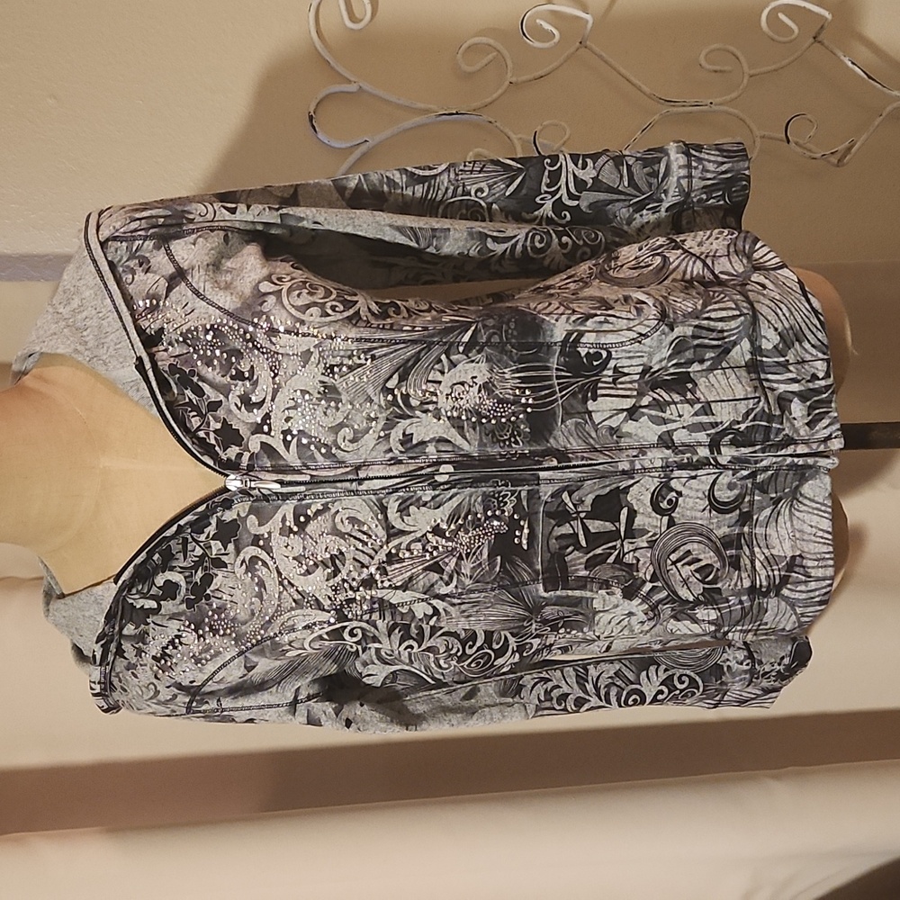 Style & Co zipp up cardigan grey and black M